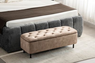 Banquette-commode EN VOGUE 120 cm avec espace de rangement, velours beige - 47656