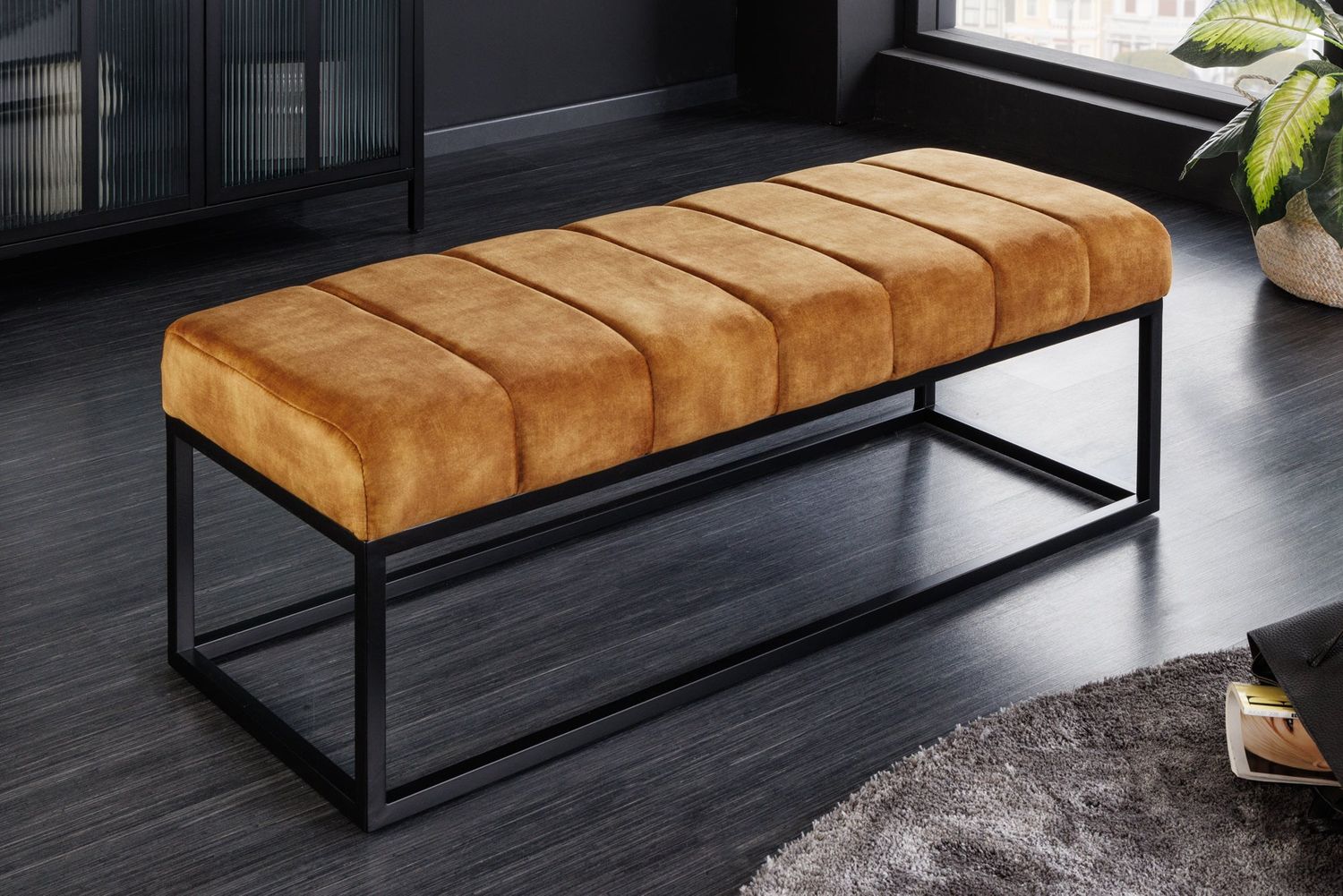 Banquette PETIT BEAUTÉ 110cm velours jaune moutarde - 44617