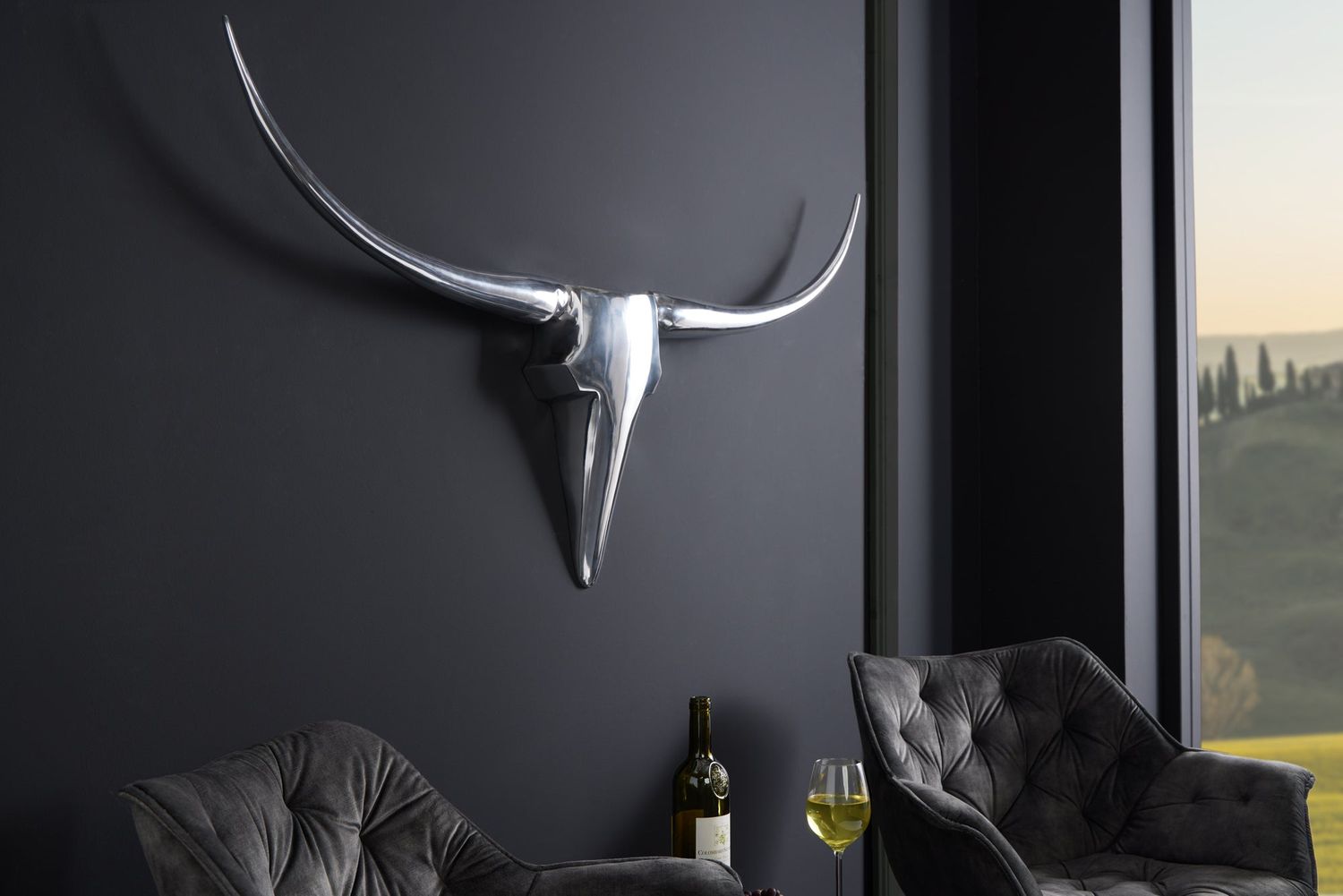 Bois de cerf décoratifs, taureau, 120 cm, aluminium argenté - 8528