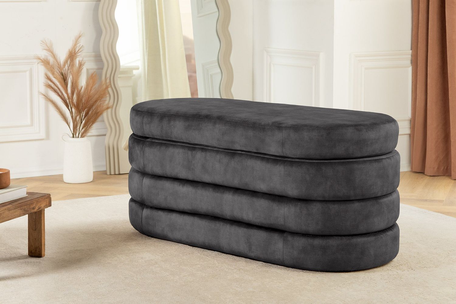 Banquette coffre VOQUE 115 cm gris velours avec espace de rangement - 46687
