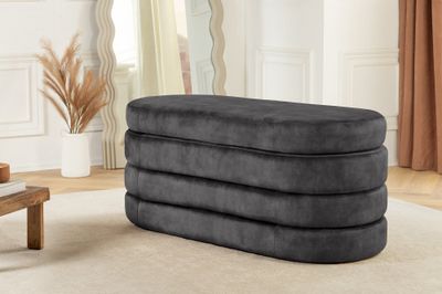Banquette coffre VOQUE 115 cm gris velours avec espace de rangement - 46687