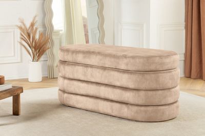 Banquette coffre VOQUE 115 cm velours champagne avec espace de rangement - 46686