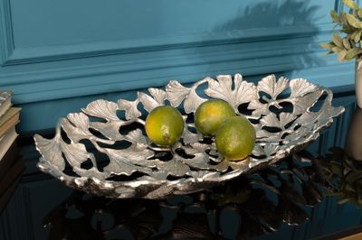 Bol décoratif FEUILLES DE GINKGO 50x30cm argent - 41794