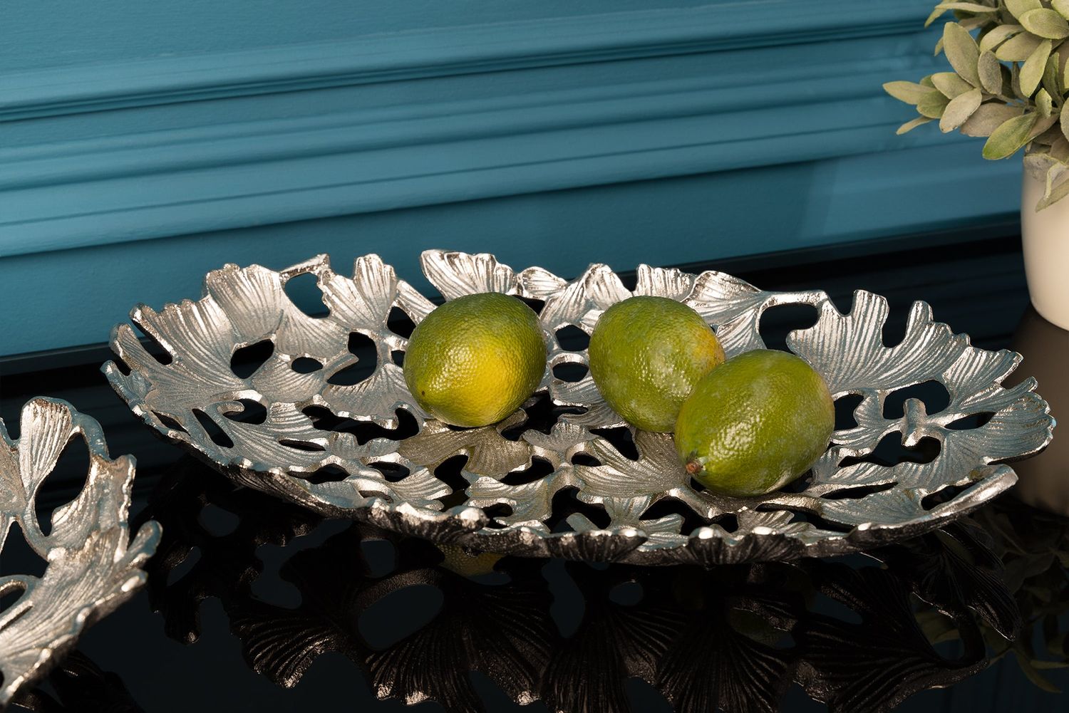 Bol décoratif FEUILLES DE GINKGO 40x26cm argent - 41796