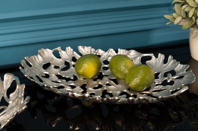 Bol décoratif FEUILLES DE GINKGO 40x26cm argent - 41796
