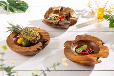 Bol en bois de racine de teck ciré naturel de 40 cm - 11627