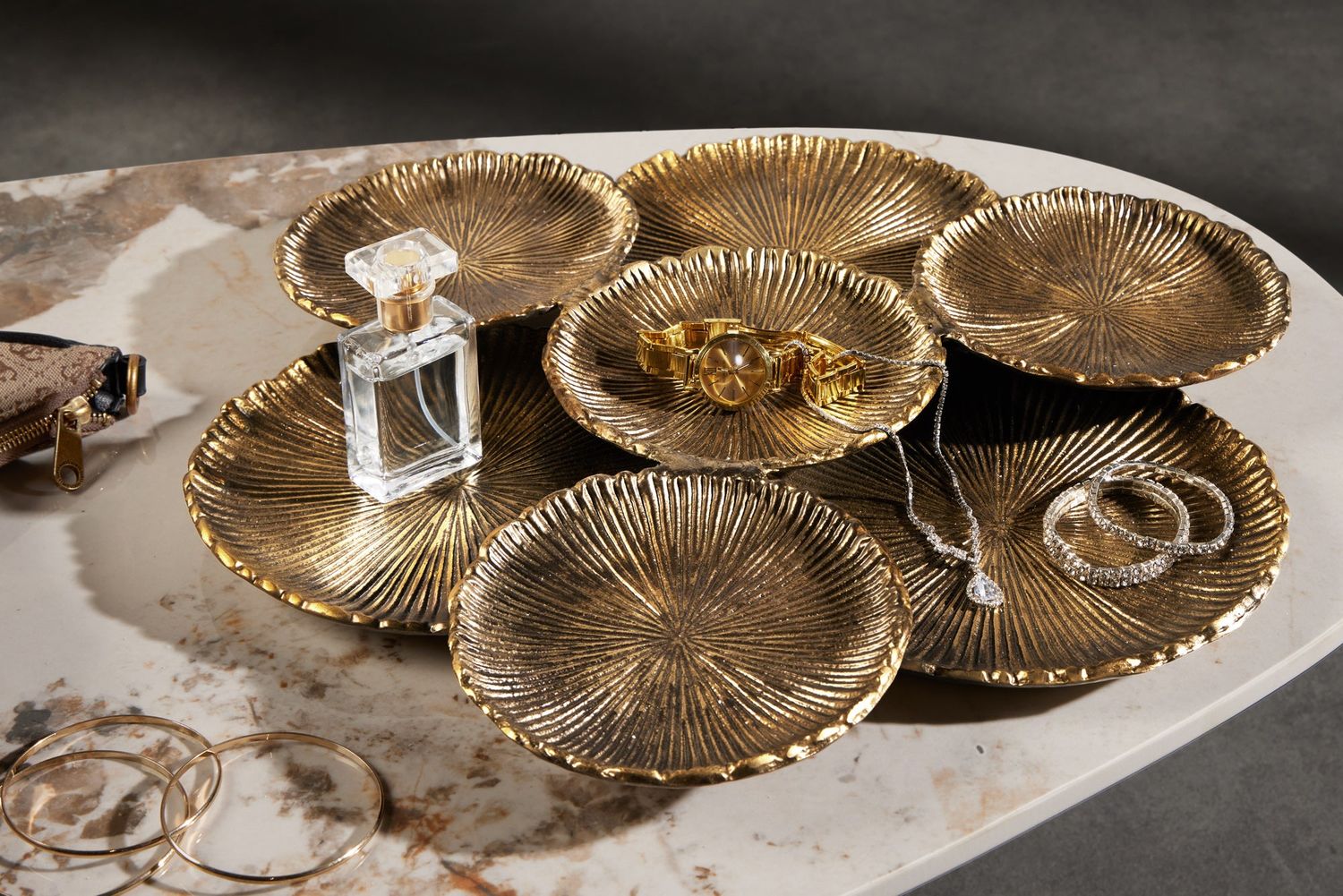 Bol ABSTRAIT FEUILLE 7 plateaux 45cm or - 43292