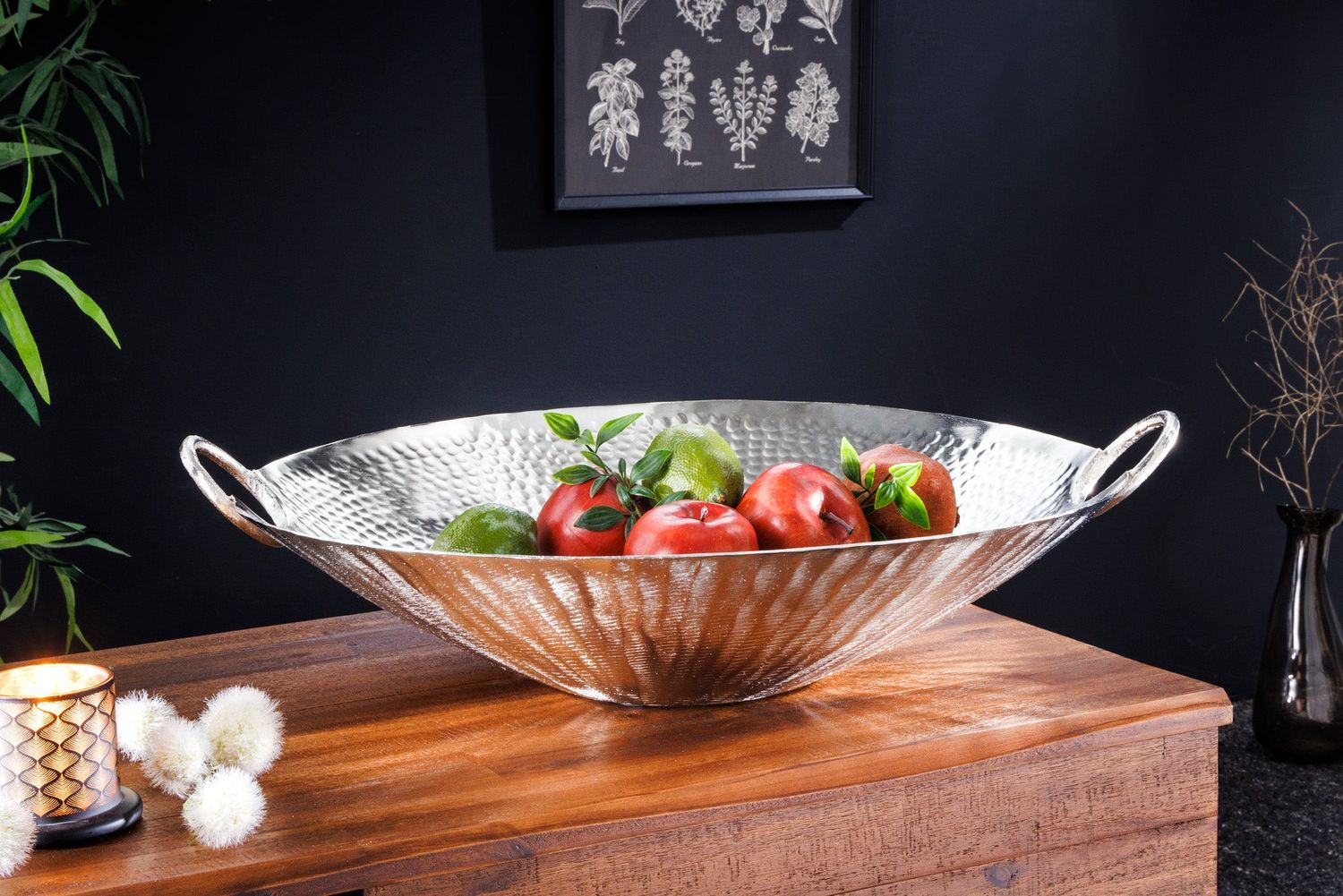 Bol décoratif ORIENT 55cm argent effet martelé - 42236