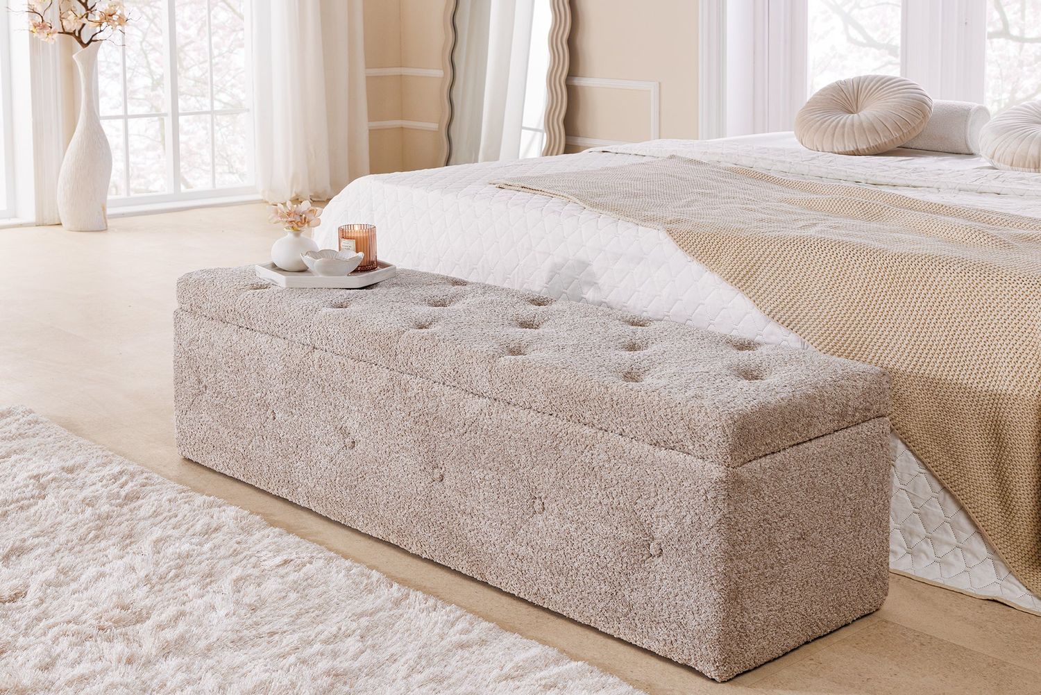 Banquette EXTRAVAGANCIA 140cm bouclé champagne grège - 44247