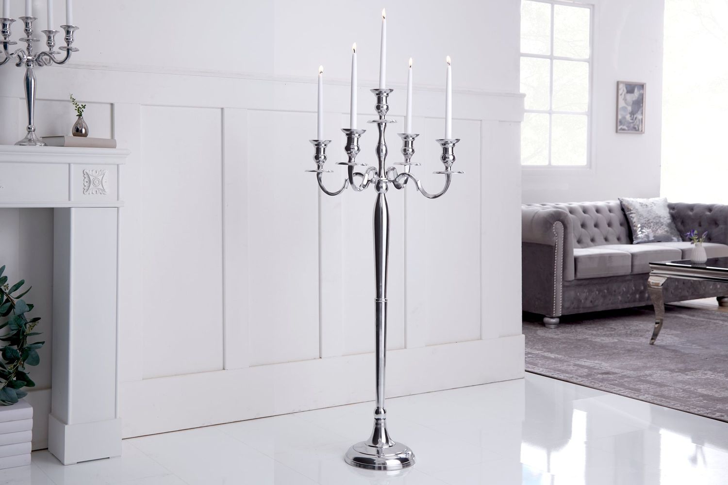 Bougeoir MODERN BAROCK 120cm 5 branches argent - 17365