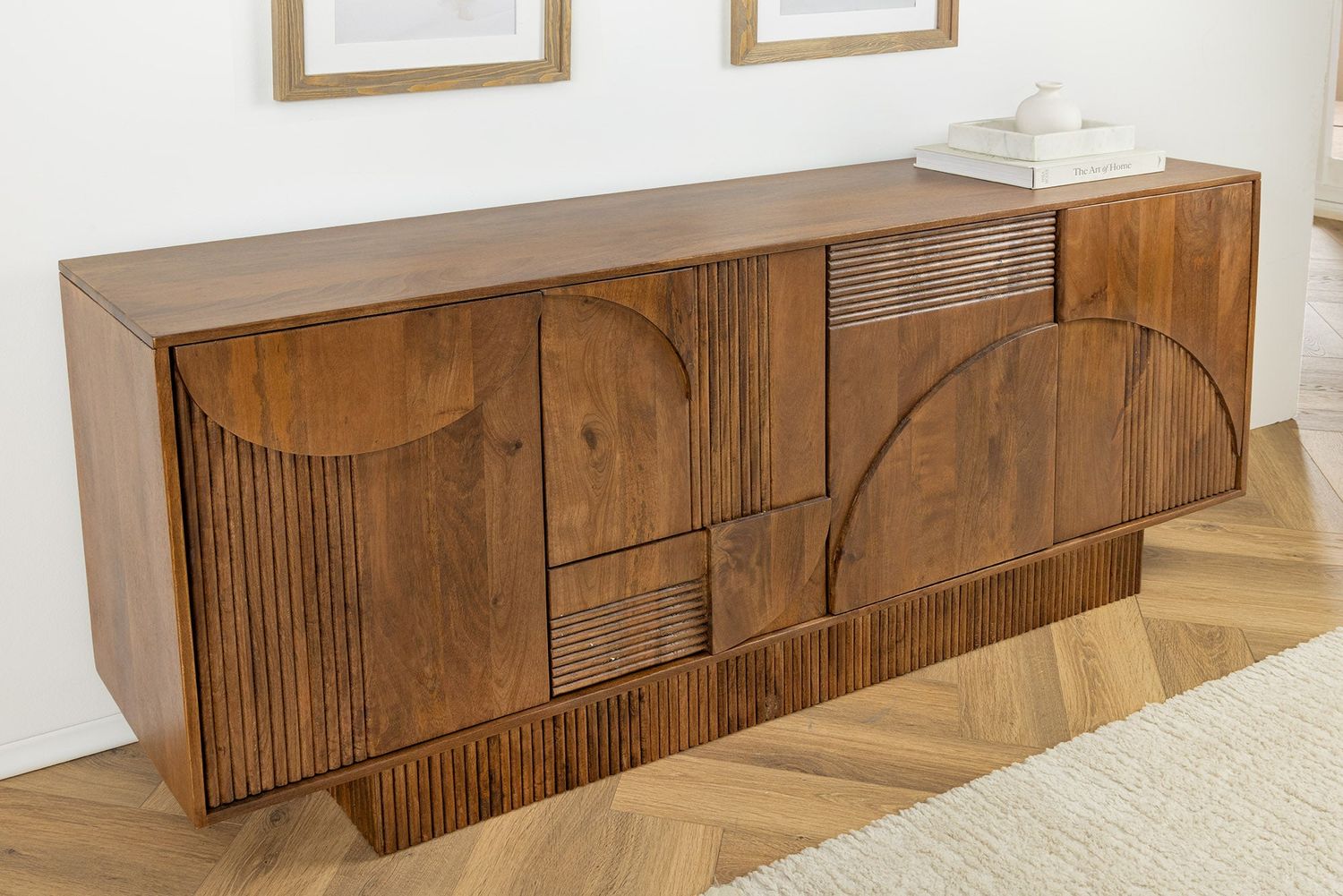 Buffet ART DÉCO 170 cm, aspect bois de manguier fumé brun 3D - 45478