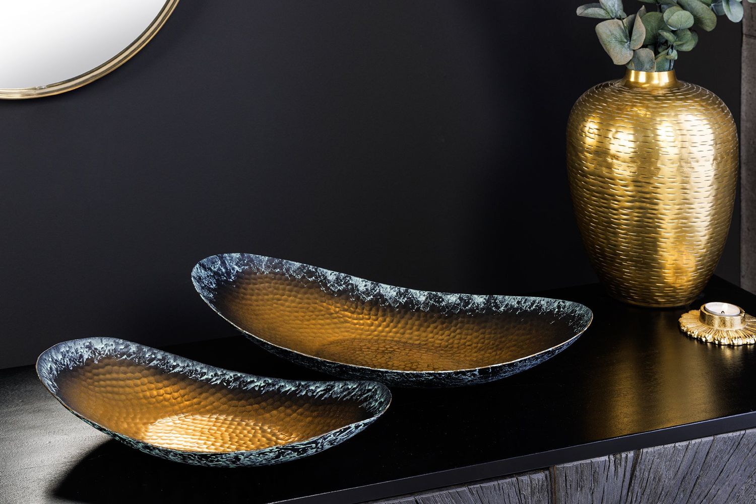 Bol ORIENT 35-45cm, lot de 2, finition or martelé patiné - 44896