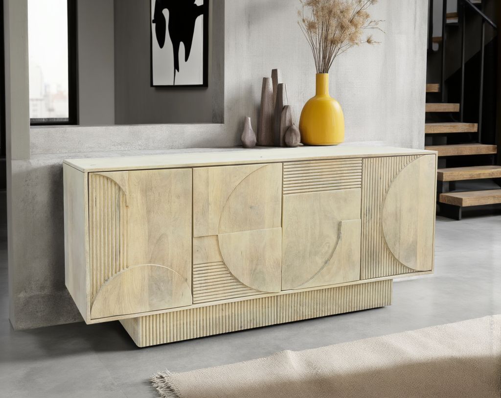 Buffet ART DÉCO 170 cm en bois de manguier 3D blanc naturel - 46800