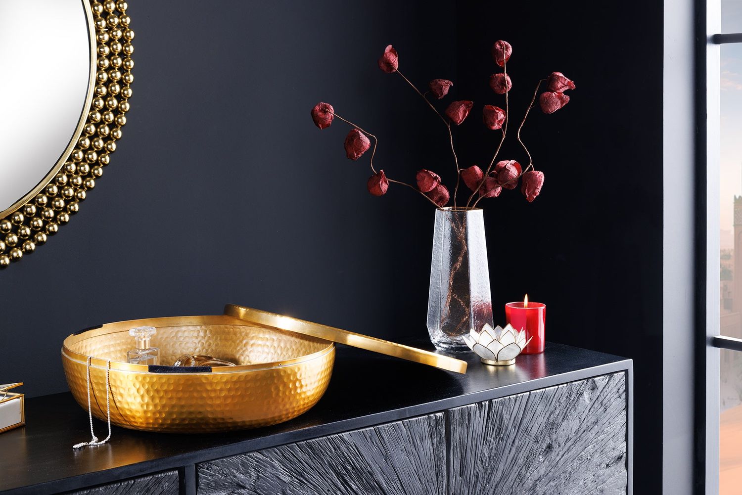 Bol ORIENT avec couvercle 40 cm en aluminium doré - 44473