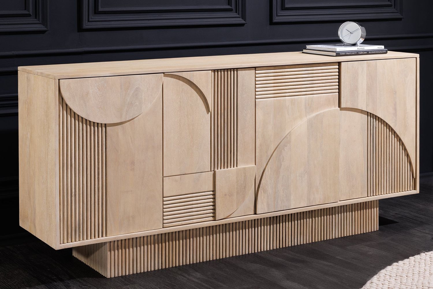 Buffet ART DÉCO 170 cm en bois de manguier 3D blanchi - 44060