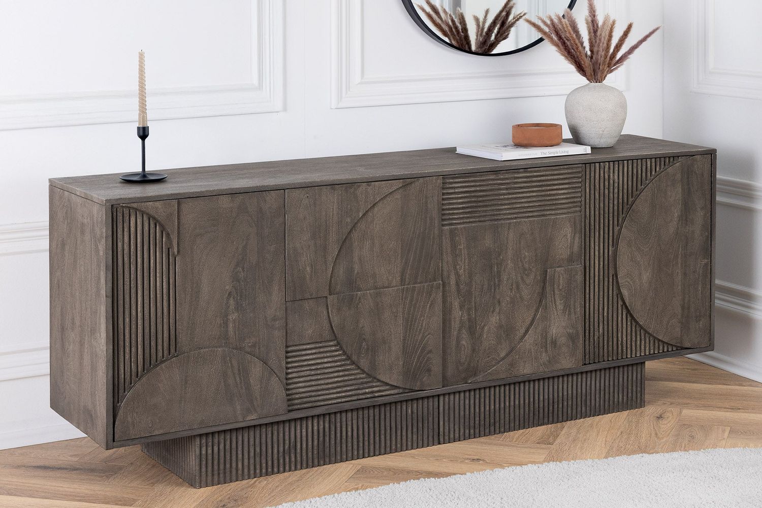 Buffet ART DÉCO 170 cm en bois de manguier 3D gris - 46801