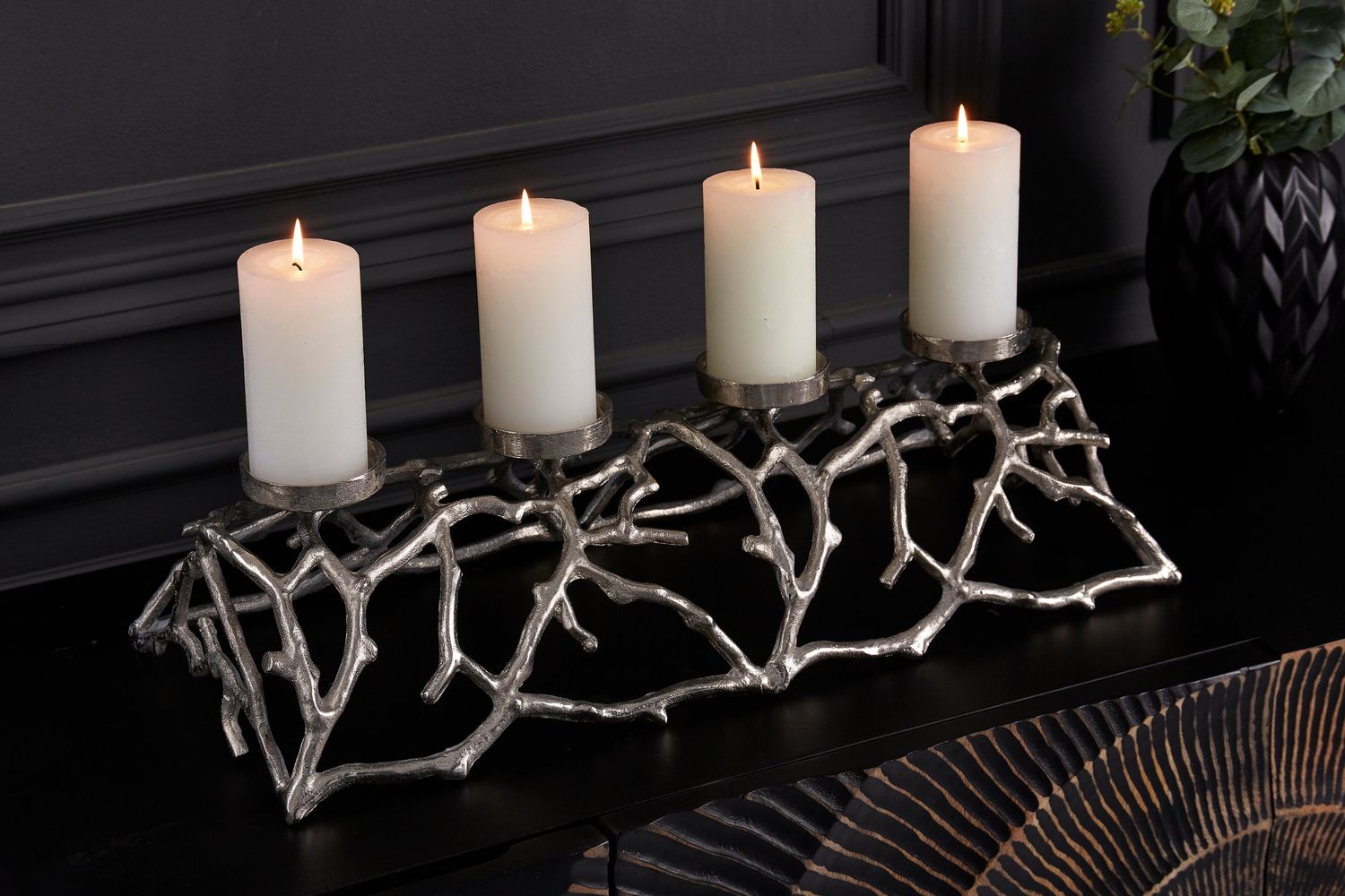 Bougeoir ABSTRAIT 60 cm 4 flammes argent - 41279