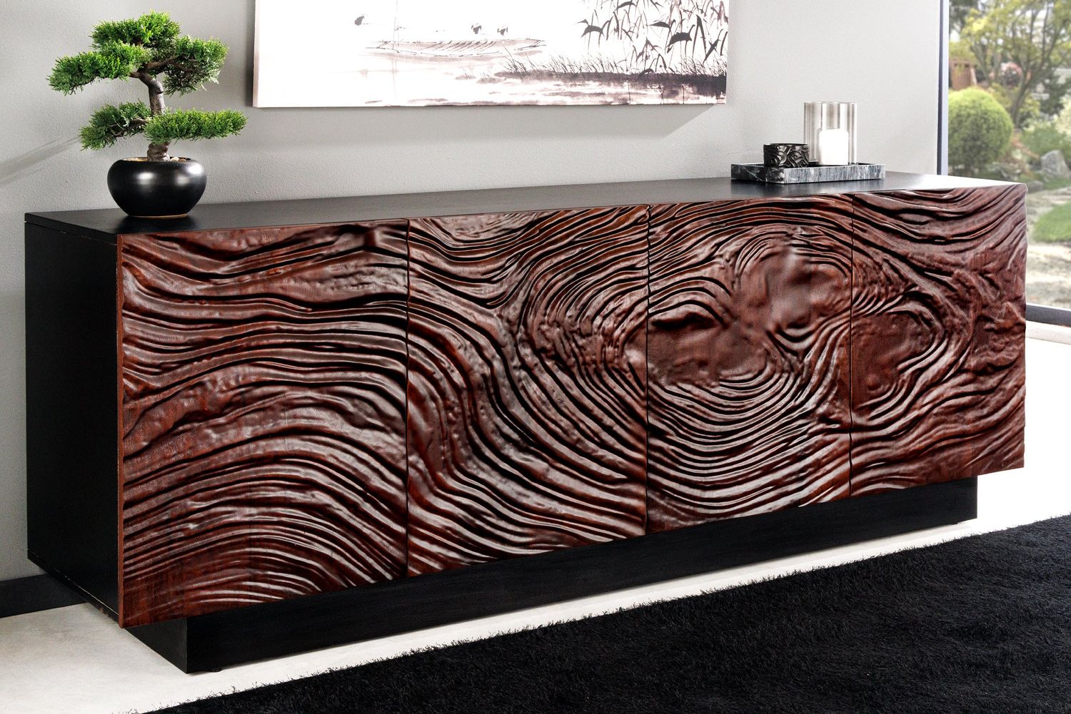 Buffet FLUID 175 cm en bois d'acacia 3D noir et brun noyer foncé - 45599