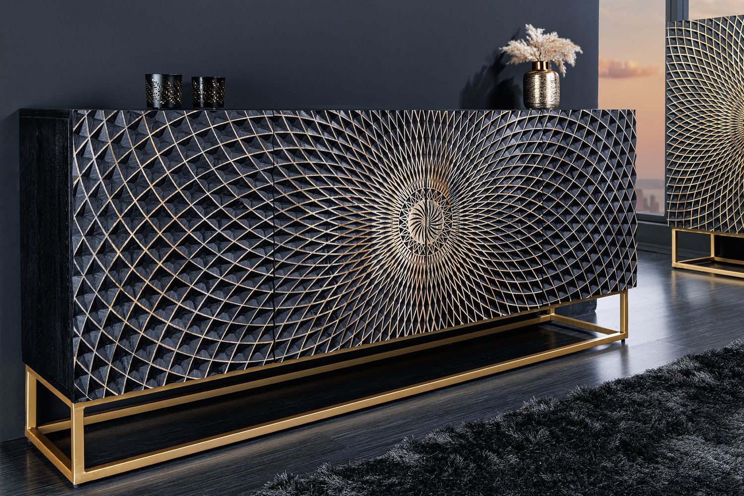 Buffet ILLUSION 180cm 3D mangue noir - 44320