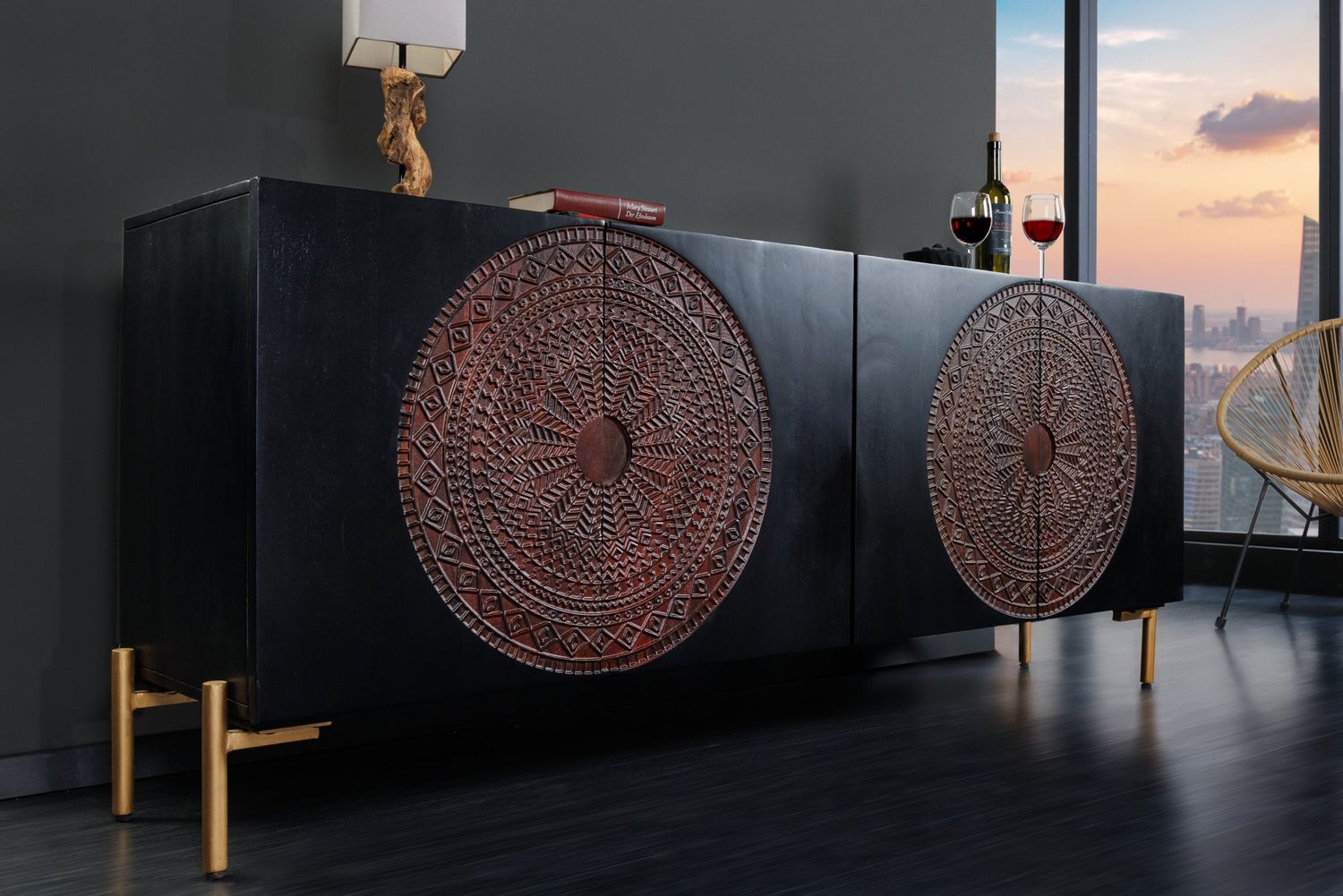 Buffet MANDALA 160 cm en bois de manguier marron et noir - 41121