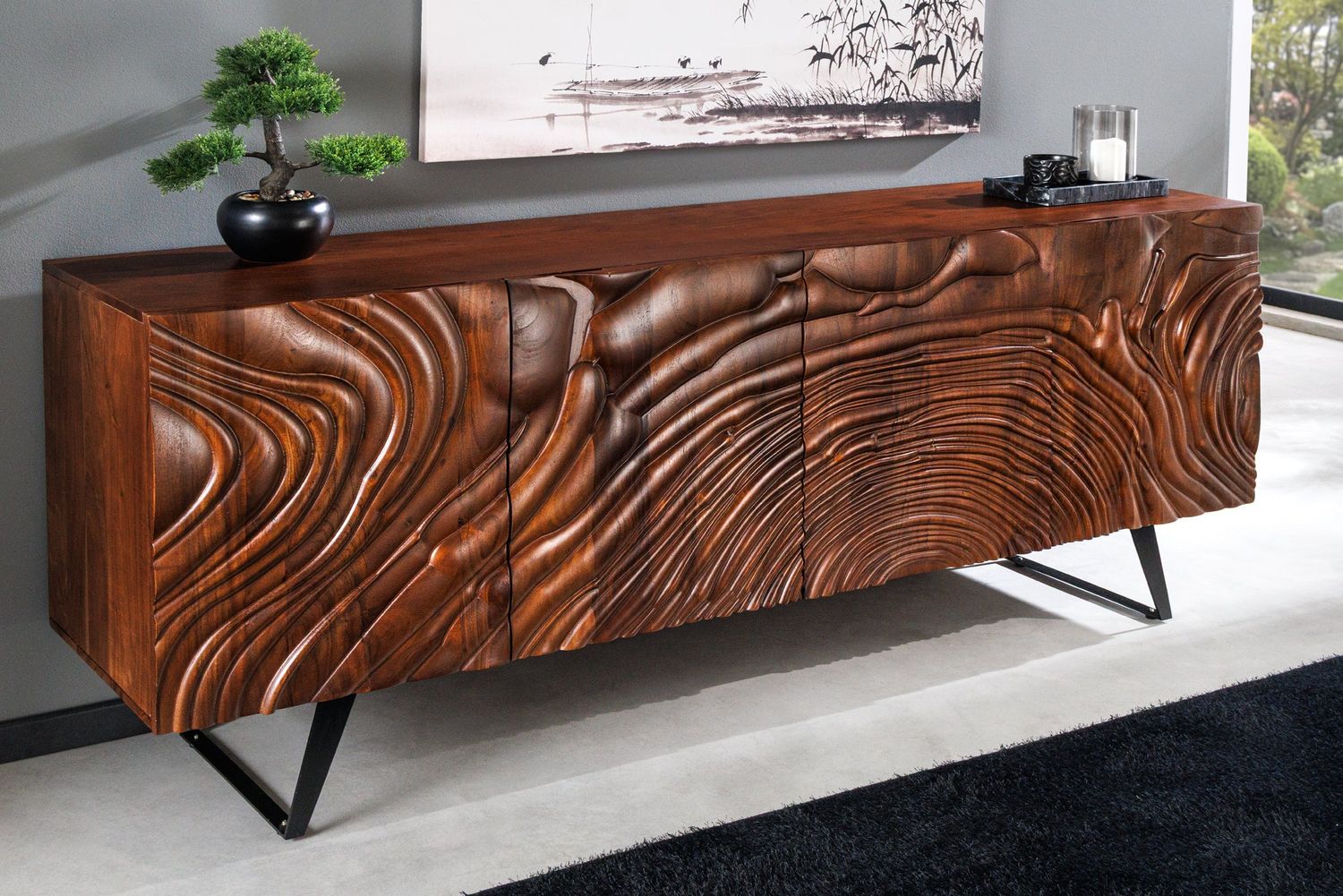 Buffet FLUID 175 cm en bois d'acacia 3D brun noyer - 45593