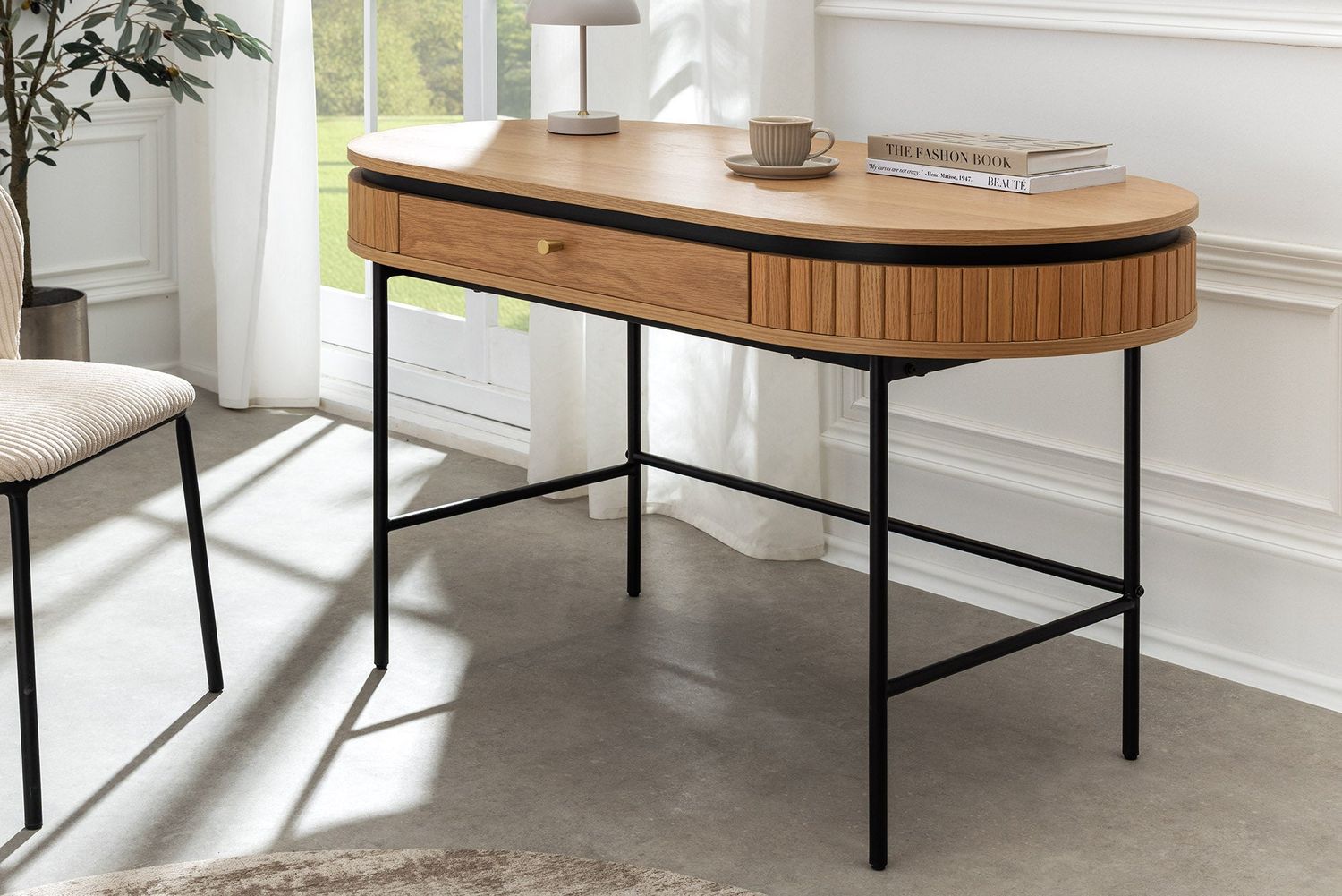 Bureau ATELIER 120 cm aspect chêne naturel avec structure en métal noir - 47455