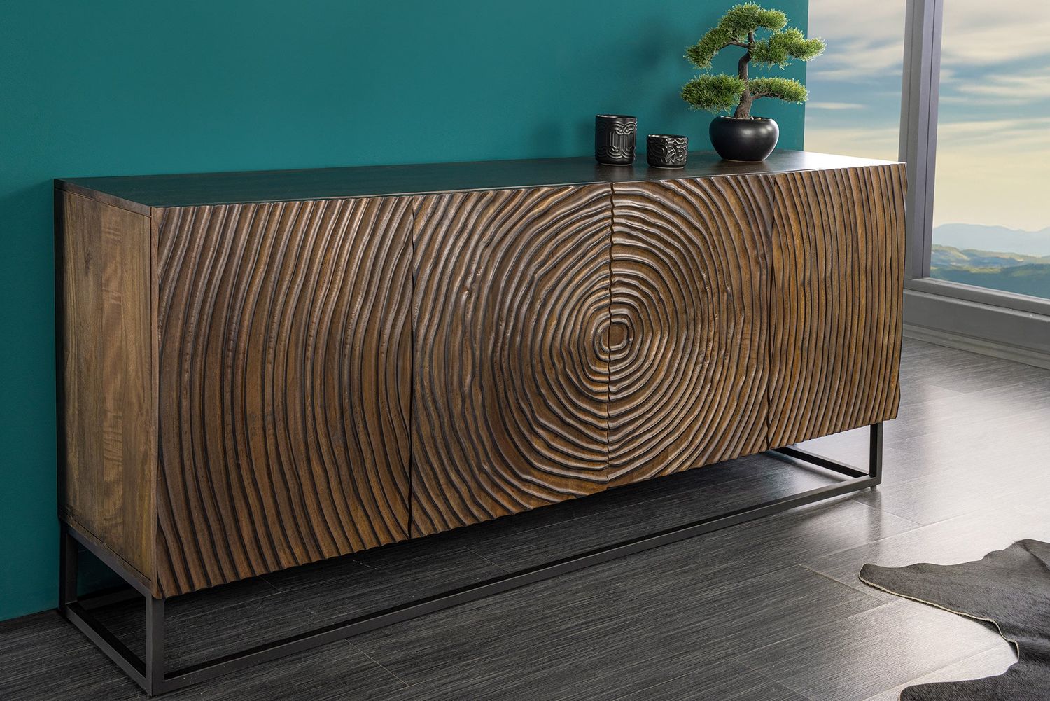 Buffet ZEN CIRCLE 180cm 3D bois de manguier noir et marron - 44580
