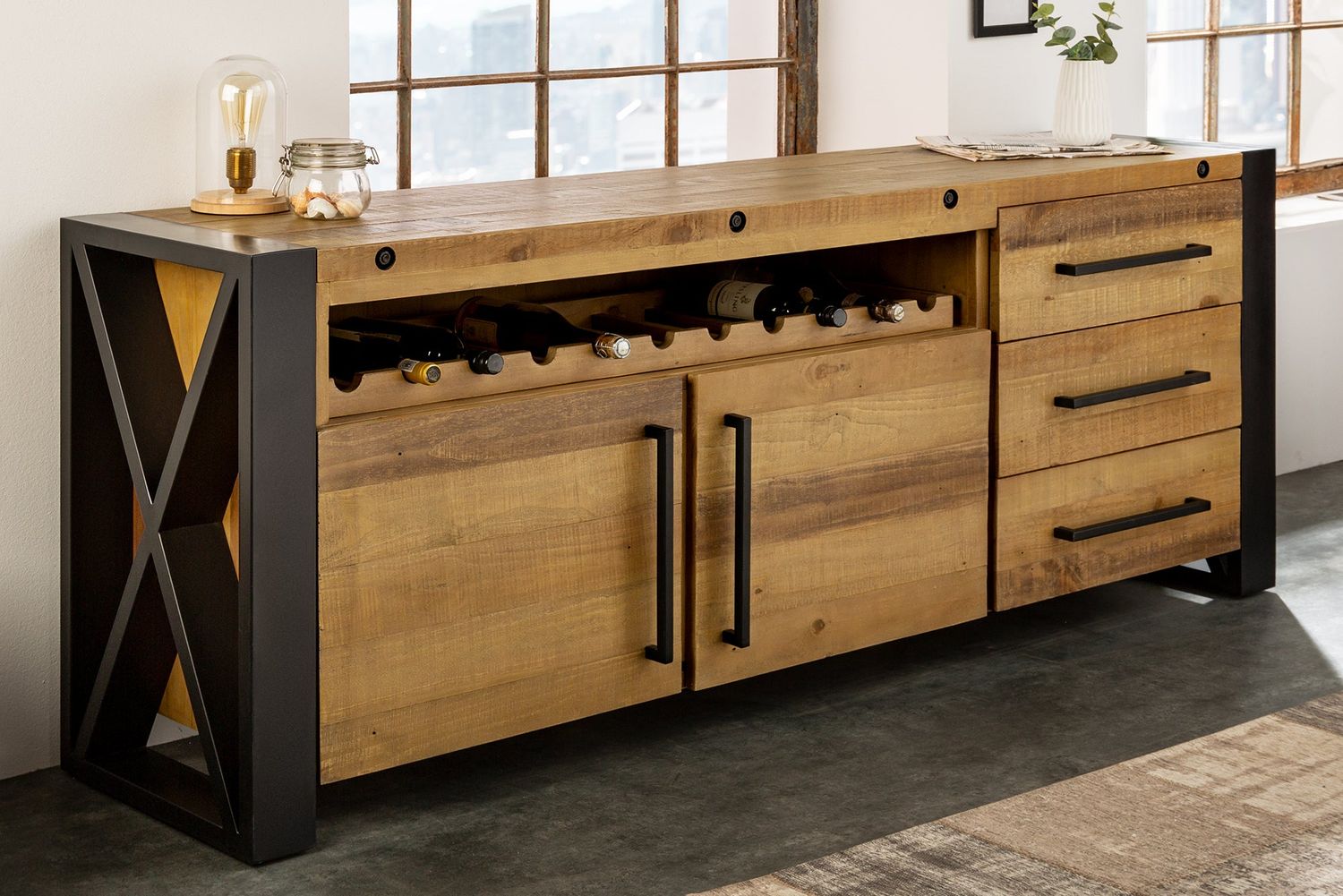 Buffet THOR 195 cm en pin brun vintage - 43679