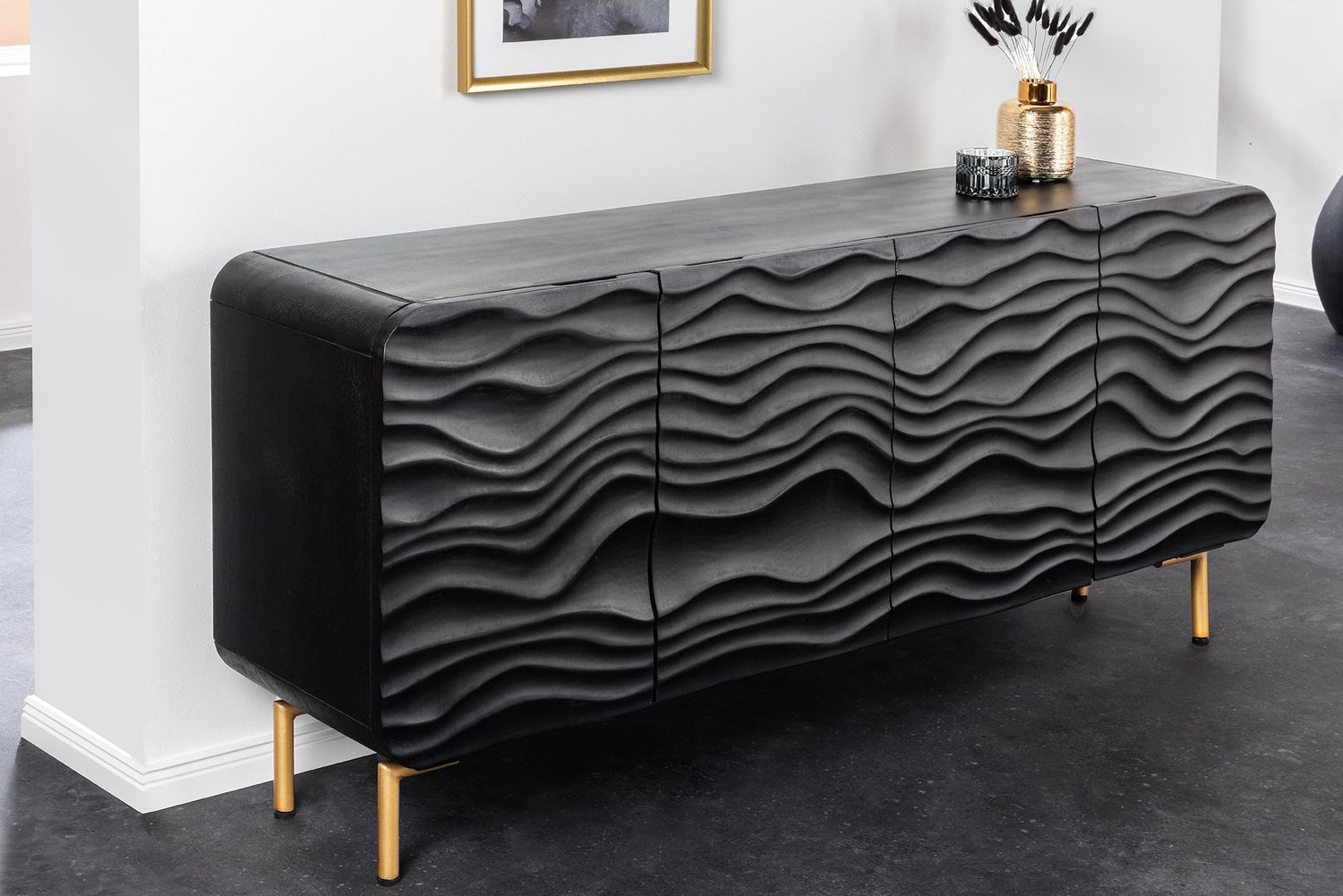 Buffet WAVE 160 cm en bois de manguier noir - 43476