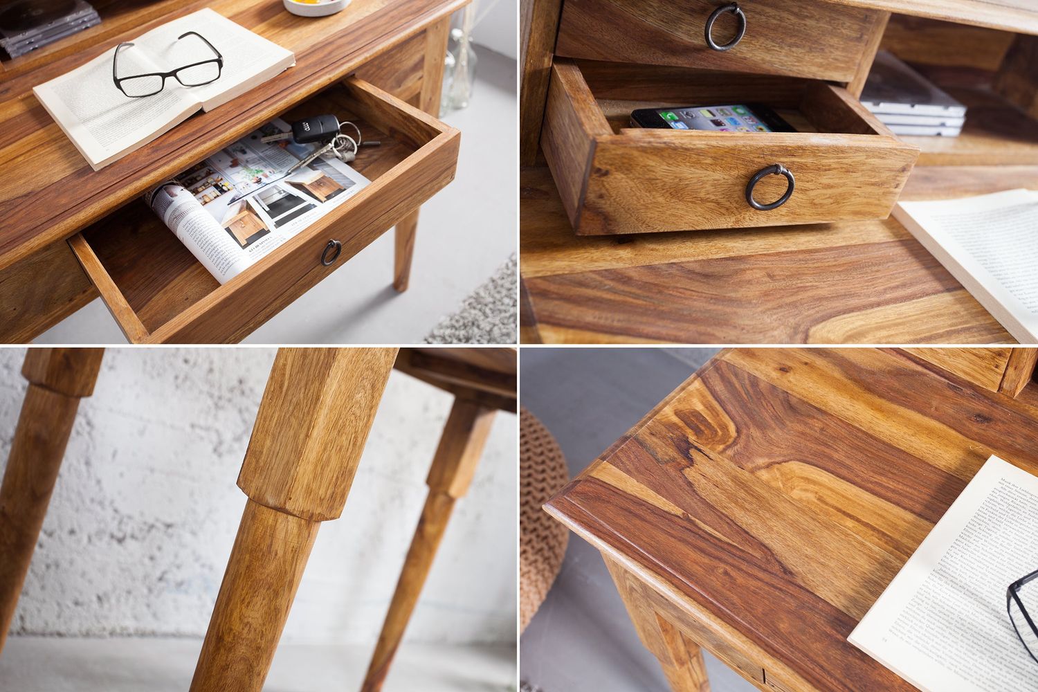 Bureau Davenport HEMINGWAY 90cm en sheesham - 36340