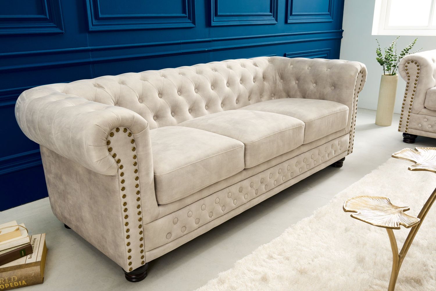 Canapé CHESTERFIELD 200cm 3 places velours champagne - 42310