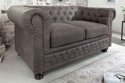 Canapé CHESTERFIELD 150cm 2 places en microfibre gris taupe vintage - 40518