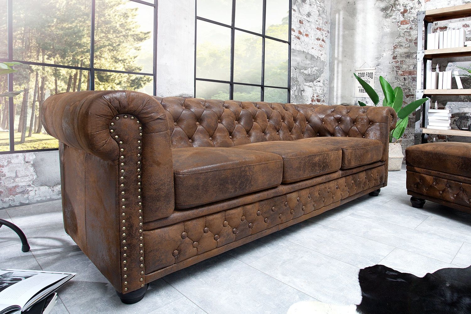Canapé CHESTERFIELD 3 places aspect antique marron - 17382