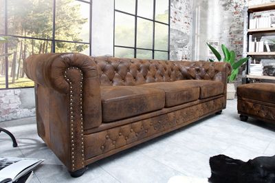Canapé CHESTERFIELD 3 places aspect antique marron - 17382