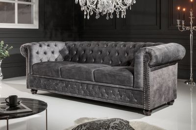 Canapé CHESTERFIELD 205 cm 3 places velours gris - 41215
