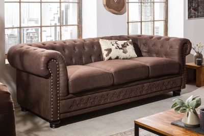 Canapé CHESTERFIELD 210 cm 3 places en microfibre marron vintage - 40652