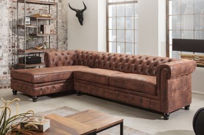 Canapé d'angle CHESTERFIELD avec pouf gauche 270 cm, structure à ressorts, microfibre marron antique - 40611