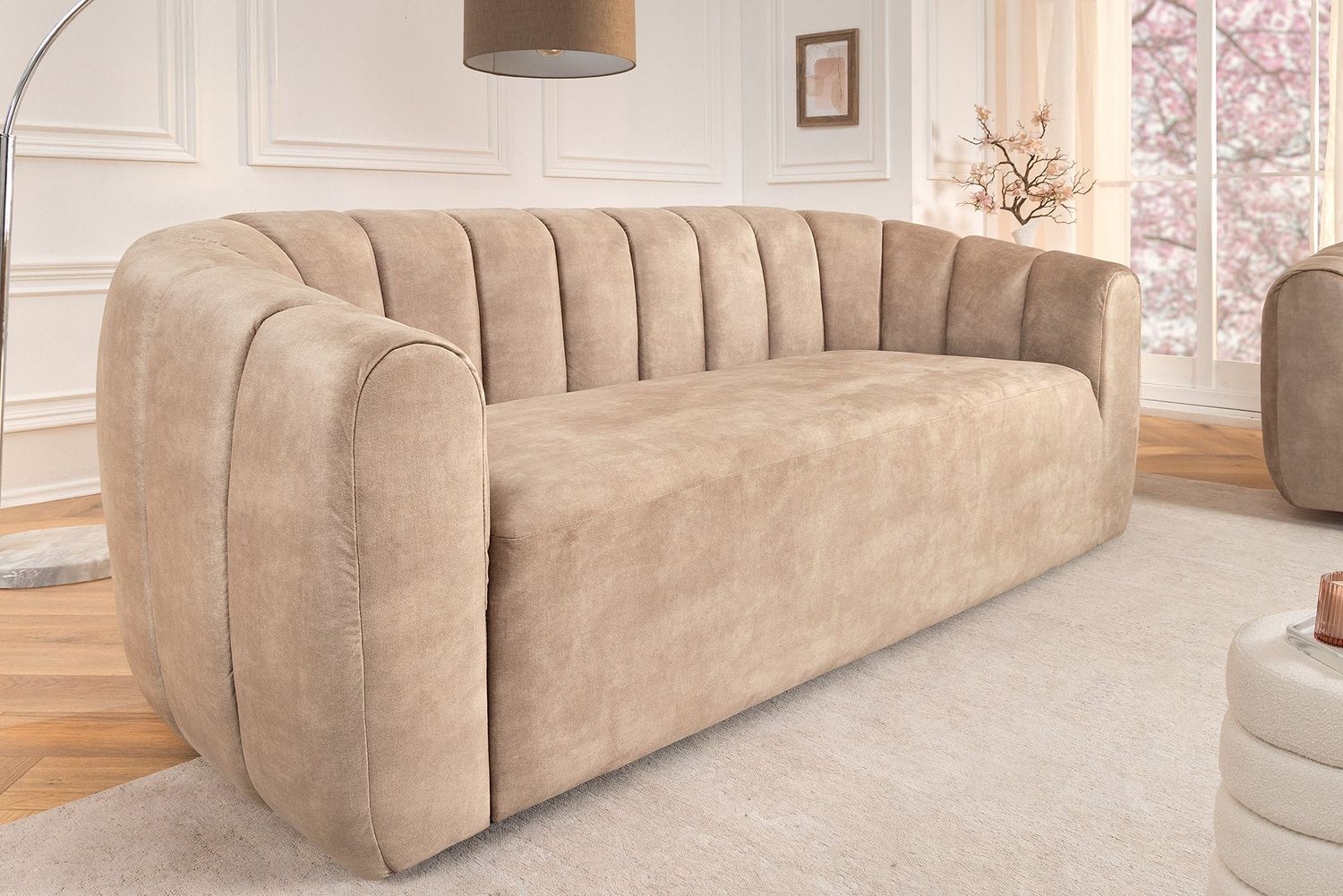 Canapé BABYLON 200cm 3 places velours beige - 44511