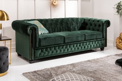 Canapé CHESTERFIELD 3 places en velours vert émeraude - 40483