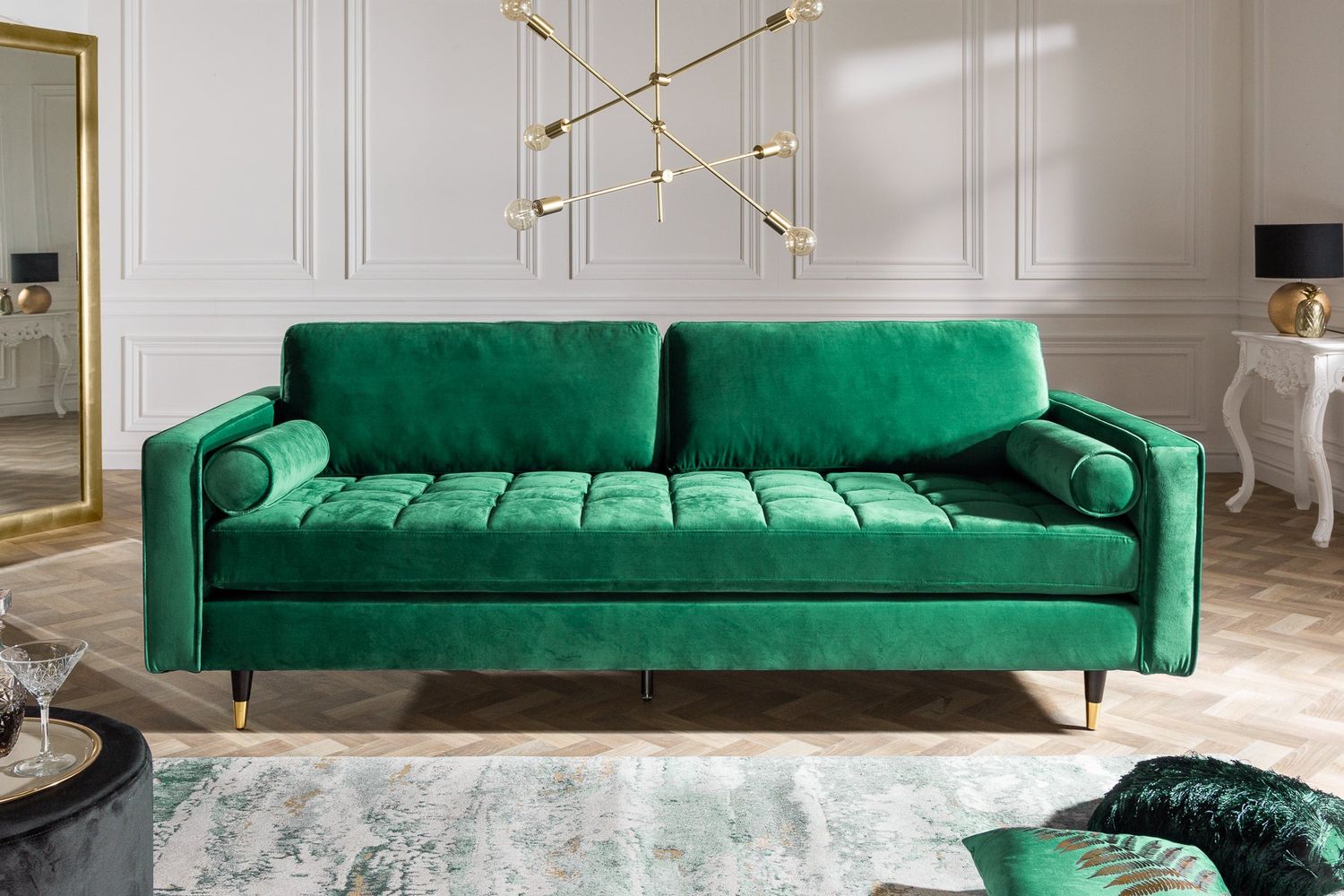Canapé COZY VELVET 220cm 3 places en velours vert émeraude - 39845