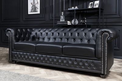 Canapé CHESTERFIELD 205 cm 3 places en similicuir noir aspect antique - 41447