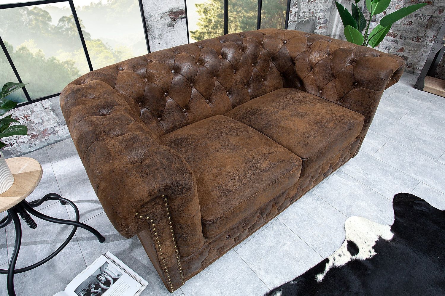 Canapé CHESTERFIELD 2 places aspect antique marron - 17109