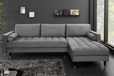 Canapé d'angle COZY VELVET 260 cm, velours gris - 40273