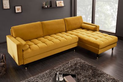 Canapé d'angle COZY VELVET 260 cm, velours jaune moutarde - 40277