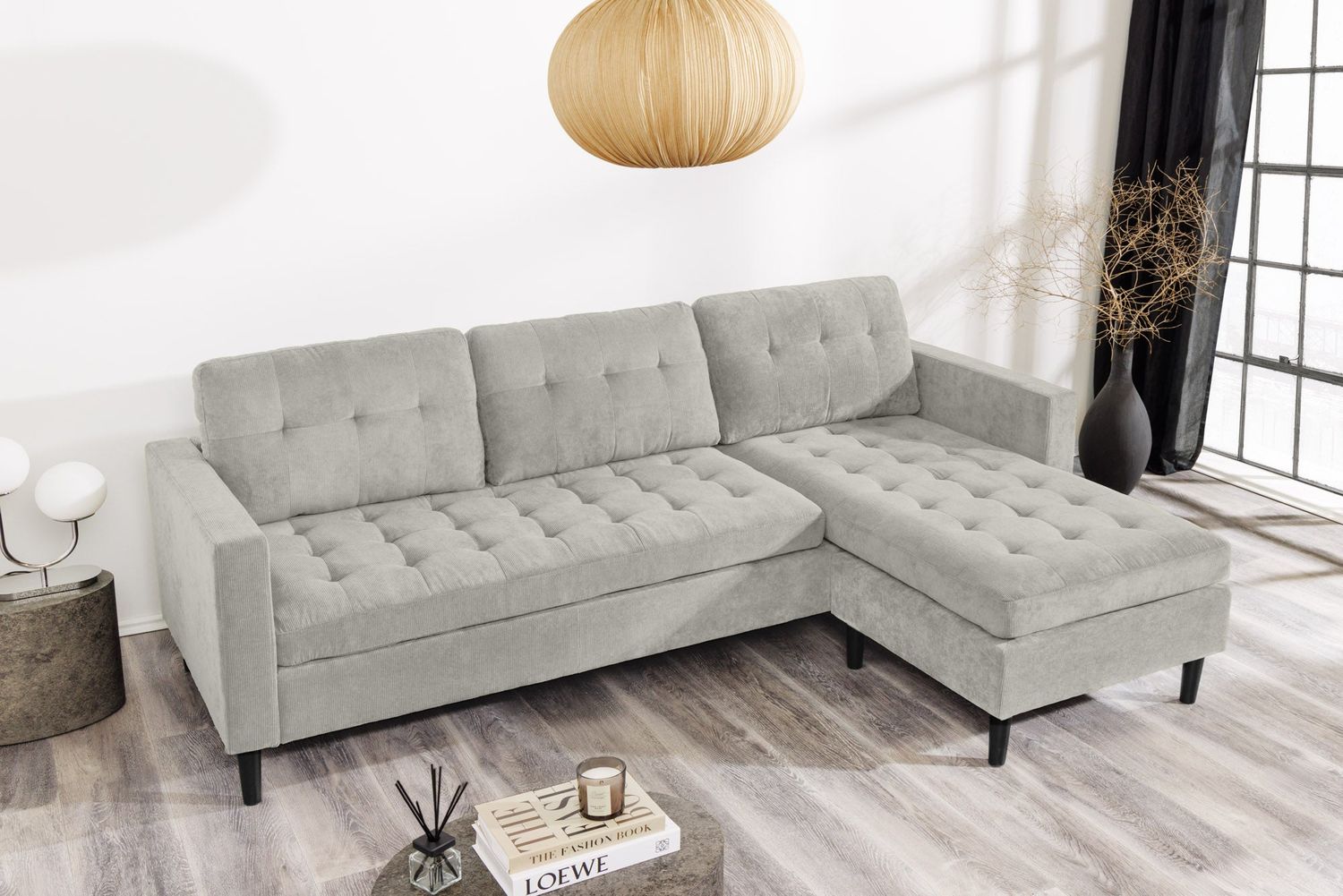 Canapé d'angle STOCKHOLM 220 cm 3 places à ressorts ensachés gris-beige - 47837