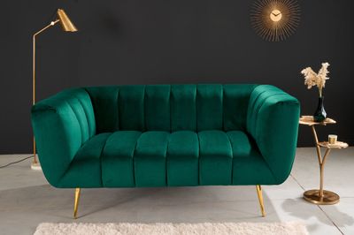 Canapé NOBLESSE 165 cm 2 places en velours vert émeraude avec pieds dorés - 41247