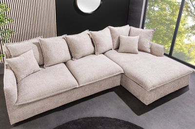 Canapé d'angle HEAVEN 255 cm, structure à ressorts, housse amovible bouclée beige champagne - 44187