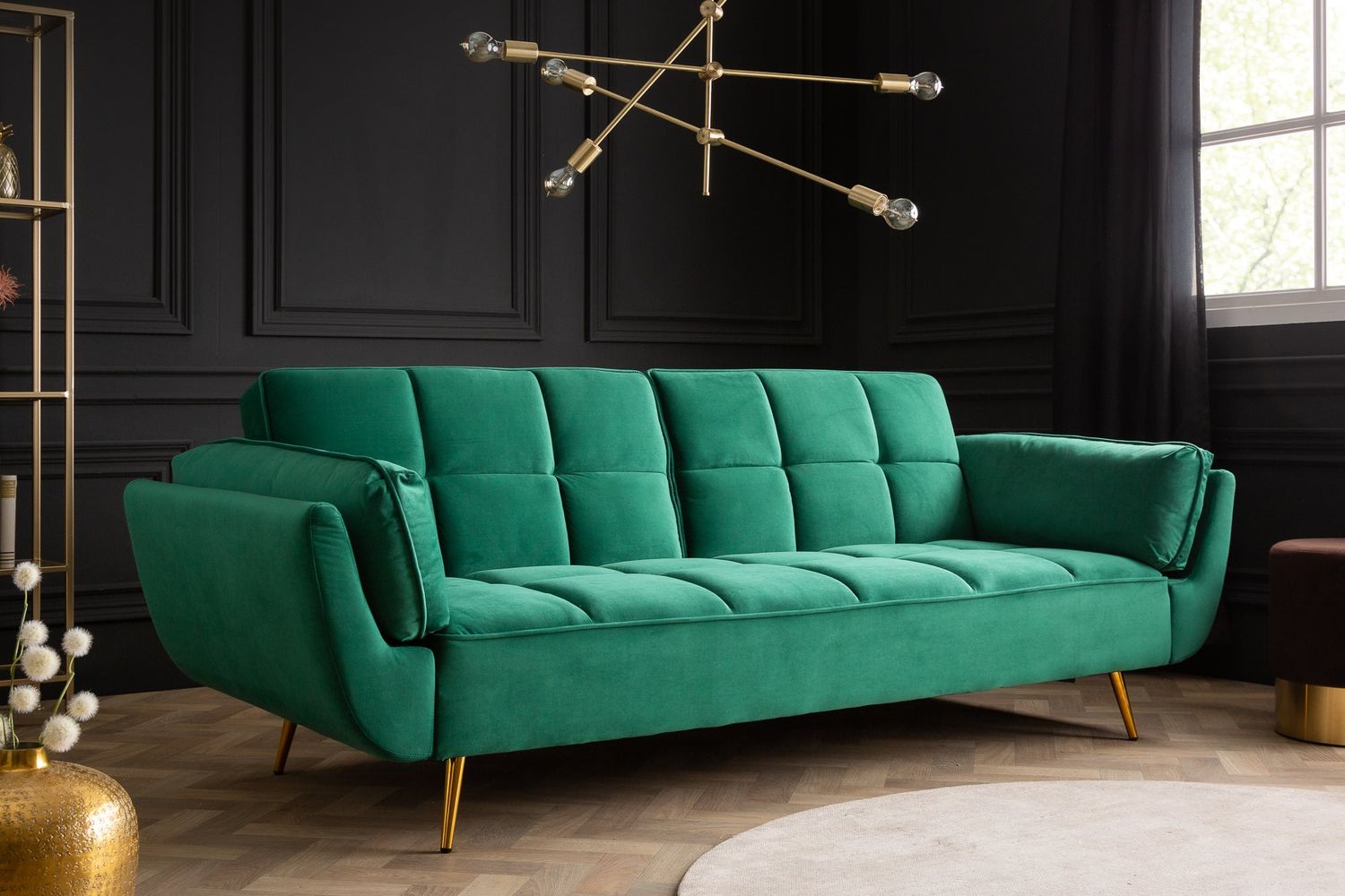 Canapé-lit BOUTIQUE 215 cm avec accoudoirs, velours vert émeraude - 40566