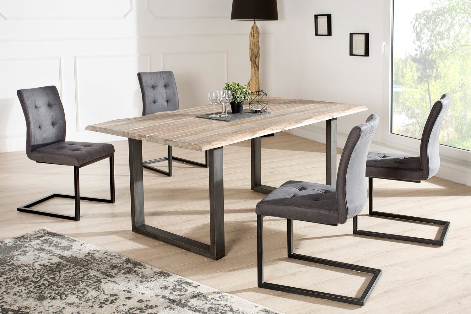 Chaise cantilever OXFORD en microfibre grise, pieds en fer - 36962