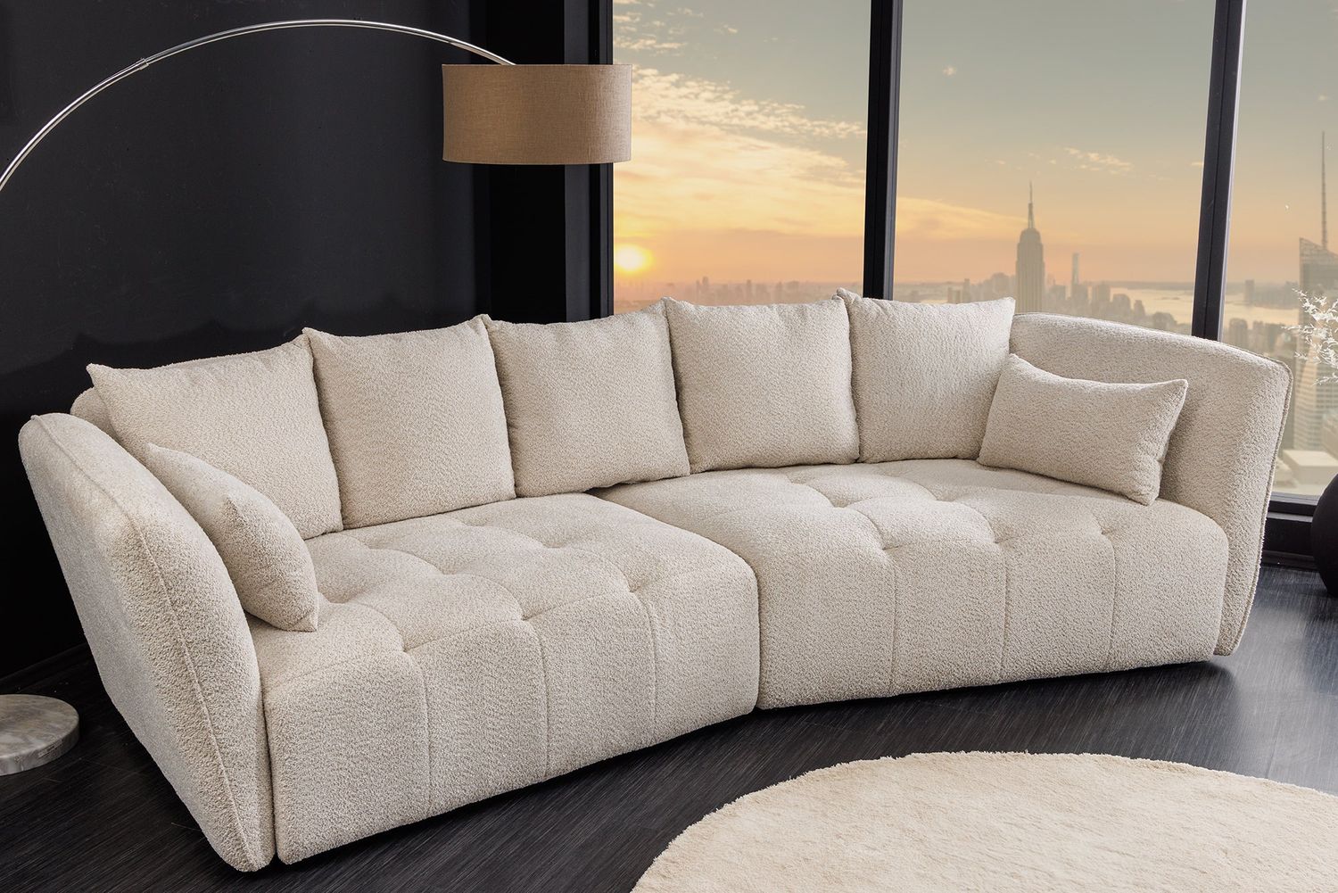 Canapé ROYAL 295cm XL à ressorts, housse amovible bouclée beige champagne - 44336